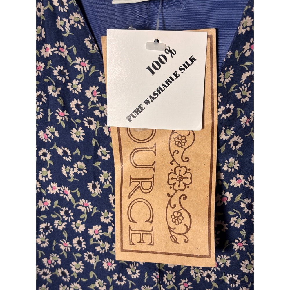One Resource Womens Silk Vest L Blue Floral Button Front Cottagecore Vintage - Picture 4 of 6